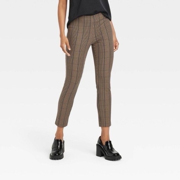 a new day Pants - A New Day  Plaid High-Rise Fitted Hip & Thigh Stretch Skinny Ankle Pant